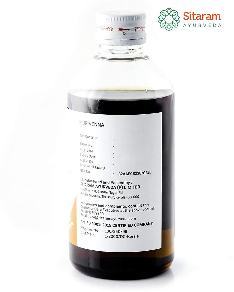 Sitaram Ayurveda Murivenna Oil | Ayurvedic Herbal Oil with Coconut, Aloe Vera & Betel Leaf | Supports Skin Care, Muscle Comfort, Sprain Relief &