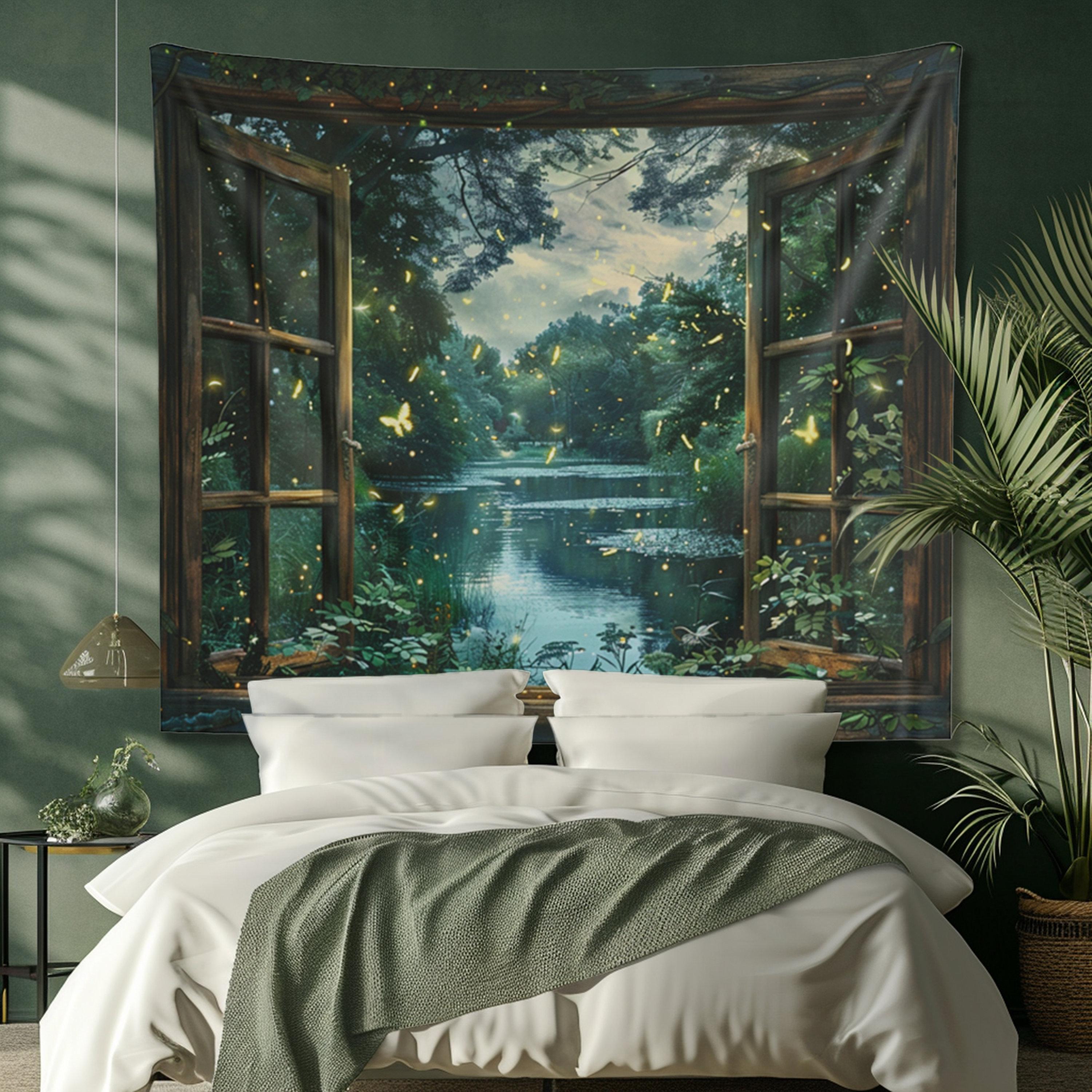 

1pc Magical Firefly Tapestry Window River Forest 2D Print Decor Polyester Material AllSeason for Bedroom Living Room Wall 74x94cm(29x37in)