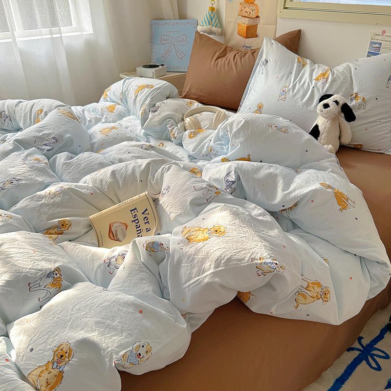 Cream Pure Cotton 4 Piece Bed Sheet Set Washable All Cotton Duvet Cover Pillowcase Class A 3 Piece Set Soft Comfortable Bedding