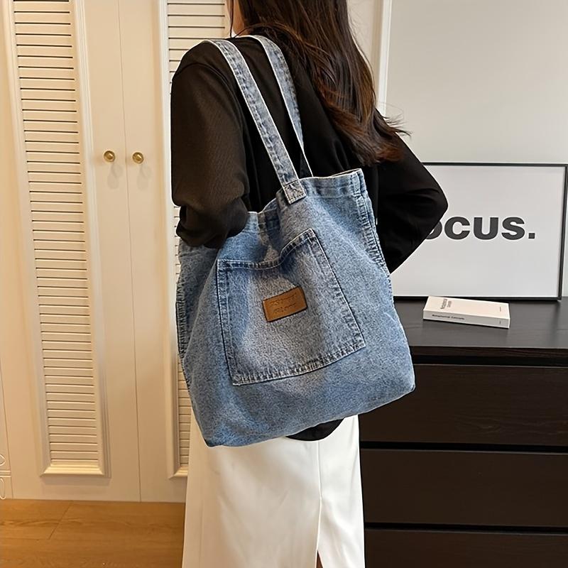 Vintage Denim Umhängetasche, Retro Handtasche mit großer Kapazität, Modische Tragetasche für Schule, Arbeit, Shopping