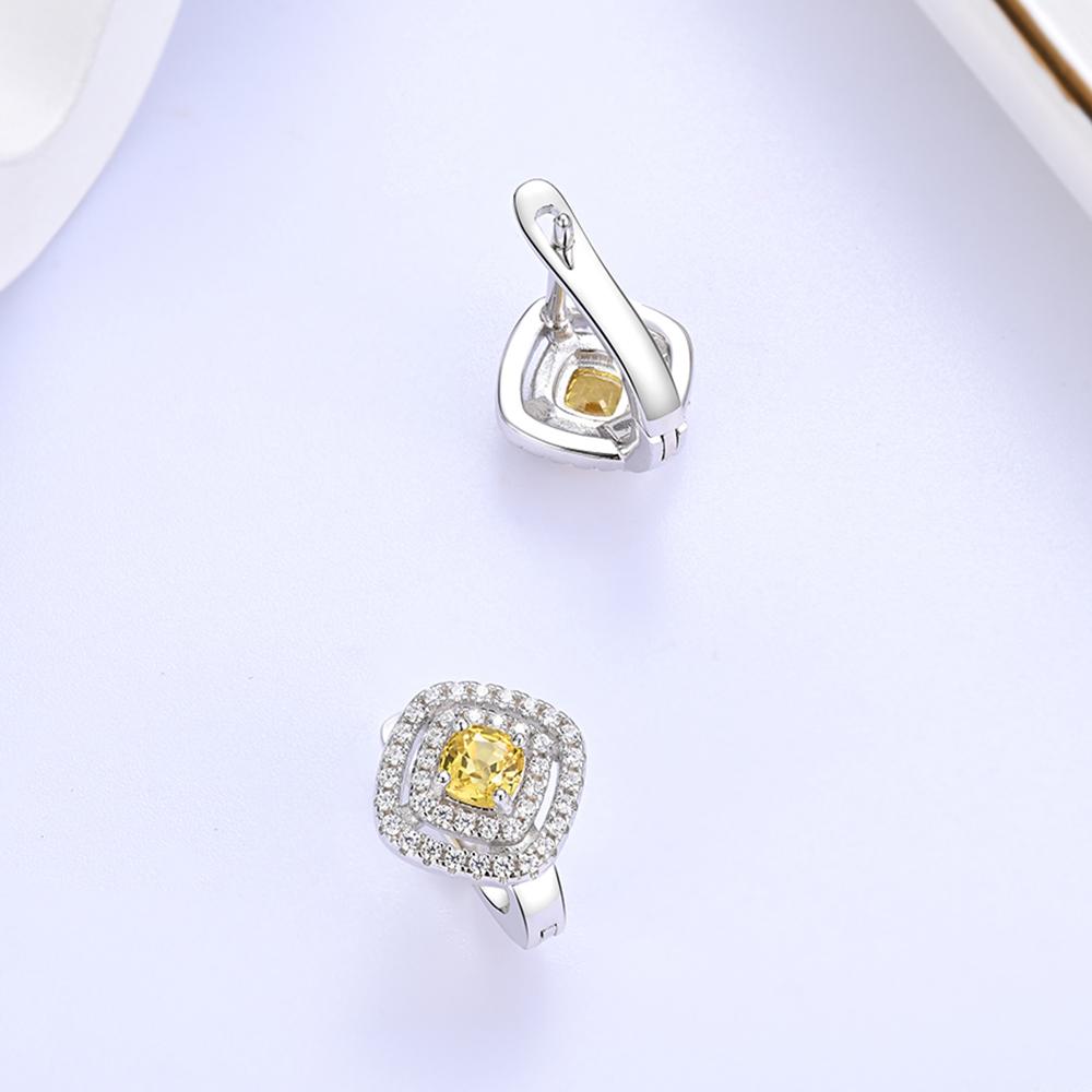 925 sterling silver clasp earrings cushion 4.0mm natural yellow sapphire Classic design fine jewelry for women's valentines gift