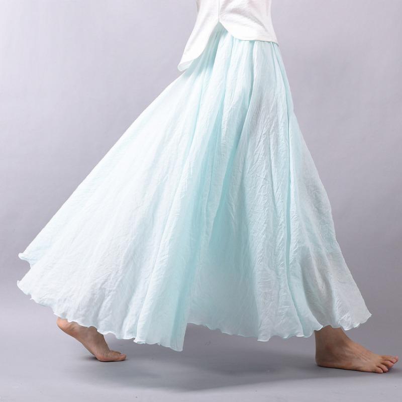 Summer New Overskirt Cotton and Linen Skirt Linen Solid Color Long Dress Loose Large Swing Skirt Pleated A- Line Skirt