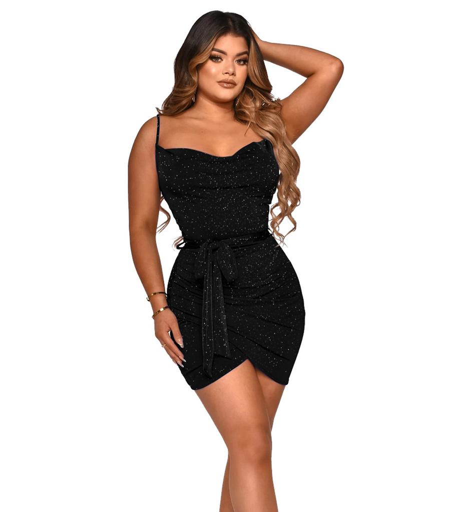 Women's sparkling sleeveless sexy suspender slim short dress