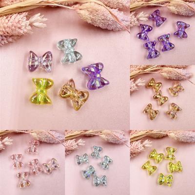 10Pcs Straight Hole DIY Bracelet Headwear Mobile Phone Chain Jewelry Accessories Bow Beads Transparent 14*15.5mm Plating Colorful Exquisite Materials