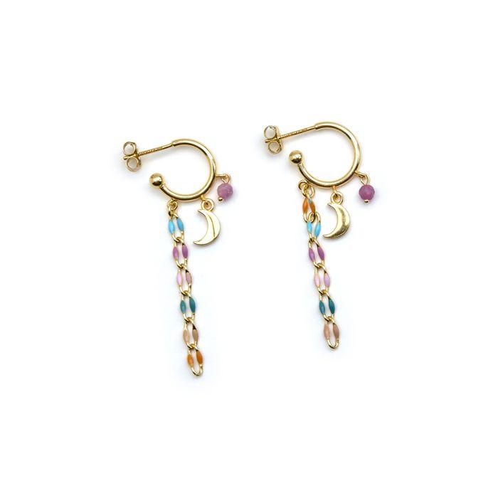 Boucles D'oreilles - Luxenter - Omtra - Argent 925 - Or 18k - Laque Multicolore