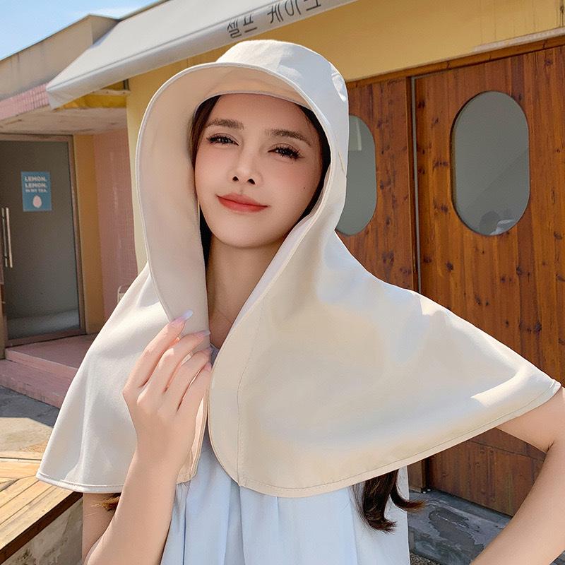 Women's Sun Hat with Large Brim, Neck Protection, UV Face Covering, and Ponytail Opening