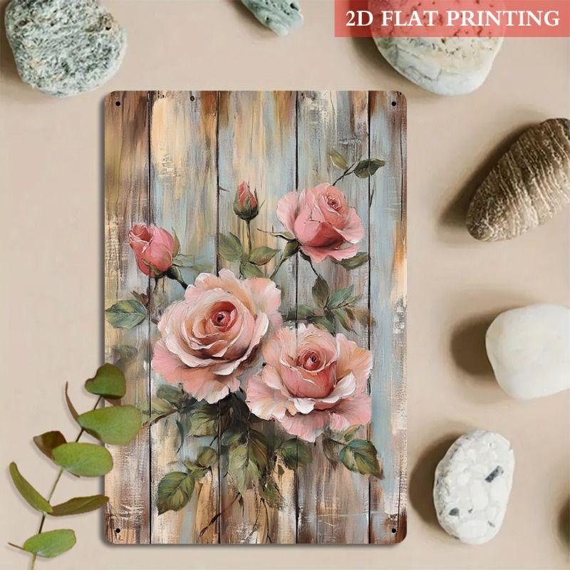 Vintage Metal Tin Sign Wall Art Floral Butterflies Decor for Home Living Room Kitchen