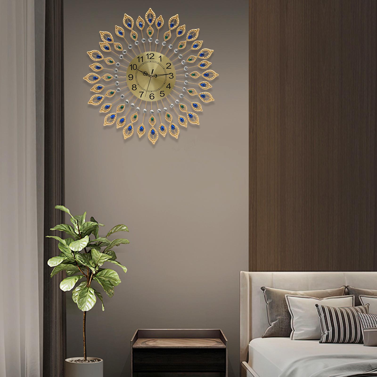 

Очень большие современные настенные часы - Золотые металлические круглые часы с акриловыми бриллиантами, Тихий кварцевый механизм, Декоративные часы 26,37 дюйма золотой