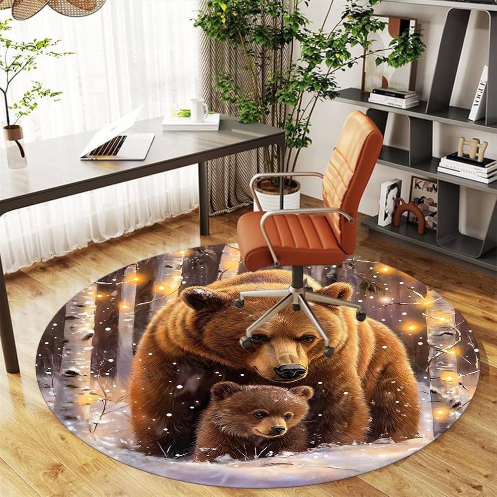 1PC Bear Cub Winter Office Round Area Rug, Under Office Chairs Bedroom Living Room Home Decor,Carpet for Office, -1110193