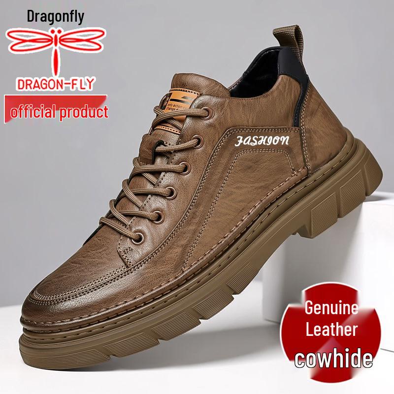

Qingting Men s Genuine Leather Height-Increasing Sneakers - 2025 Breathable Non-Slip Casual Sports Shoes 40 коричневий