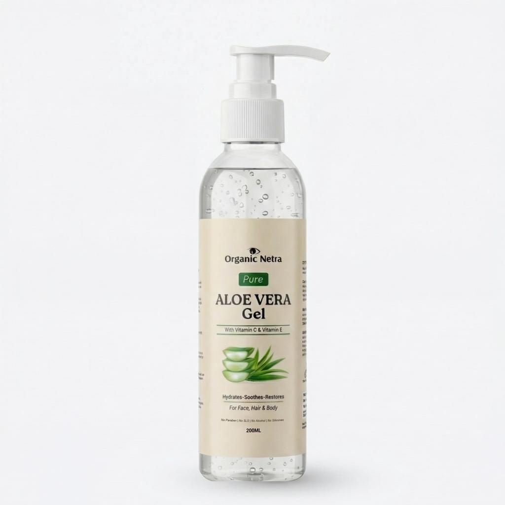 Organic Netra Pure Aloe Vera Gel with Vitamin C & E for Skin, Face and Hair | Helps To Repair and Smoothens Hair | Relax and Renew Your Skin and Sc