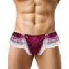Low Waist Elastic Waistline Bowknot Decor U Convex Men Briefs Sexy Sweet Crochet Lace Stitch Nightclub Panties
