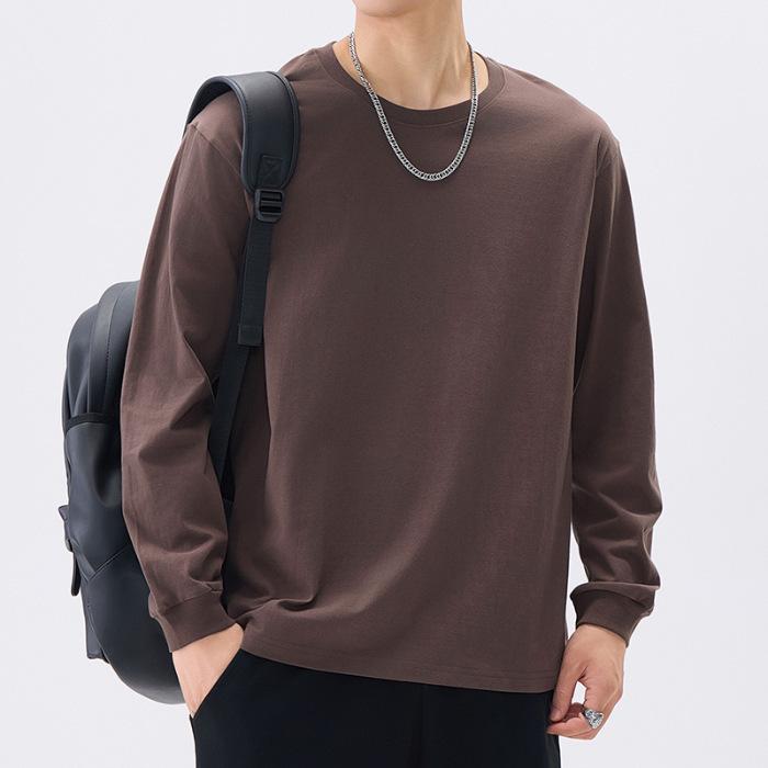 Cotton Long-sleeved T-shirt for Men In Spring and Autumn Latest Pure Cotton Round Neck T-shirt for Men with Screw Bottoming Top