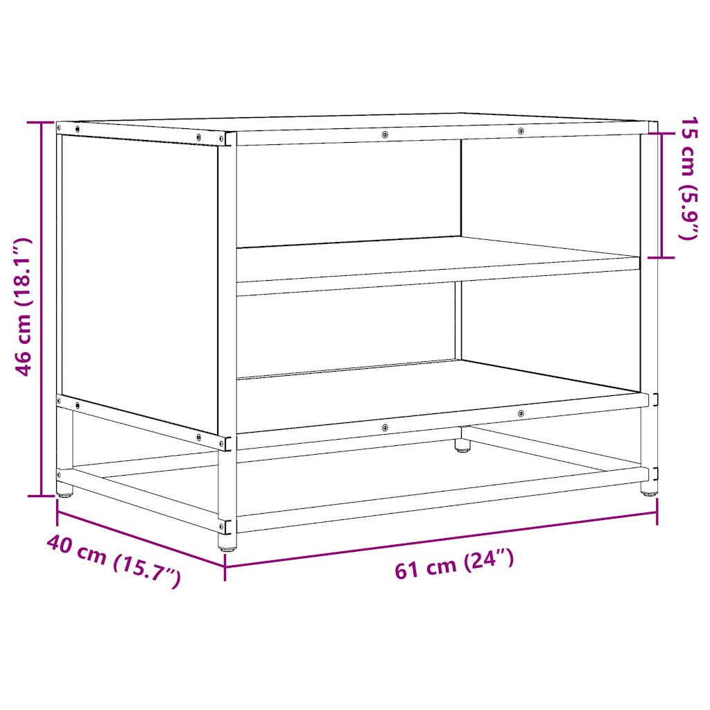 TV Stand Smoked Oak Finish 61 x 40 x 46 cm Engineered Wood and Metal