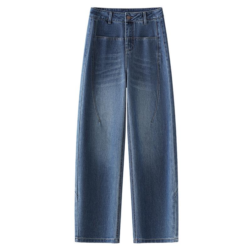 

Женские светлые джинсы прямого кроя с высокой посадкой - Весенняя коллекция 2025, Стройнящий свободный крой для весны и осени L