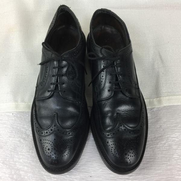 70s-80s USA Vintage Long Wingtip Business Shoes Size 10E 27.5-28.0 Black(USED)