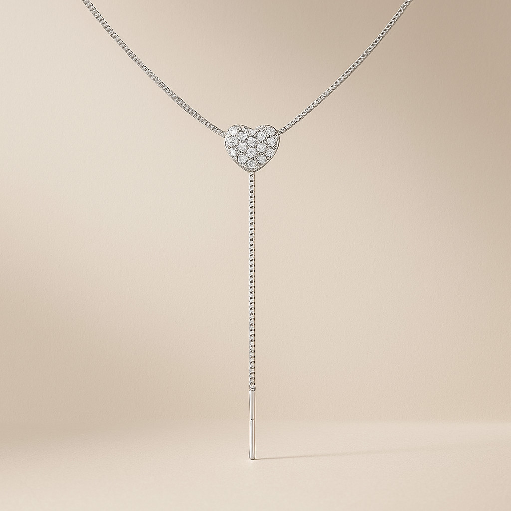 BAMOER 925 Sterling Silver Brilliant Heart Necklace for Women Minimalist Long Box Chain Choker Fine Jewelry Party Gift