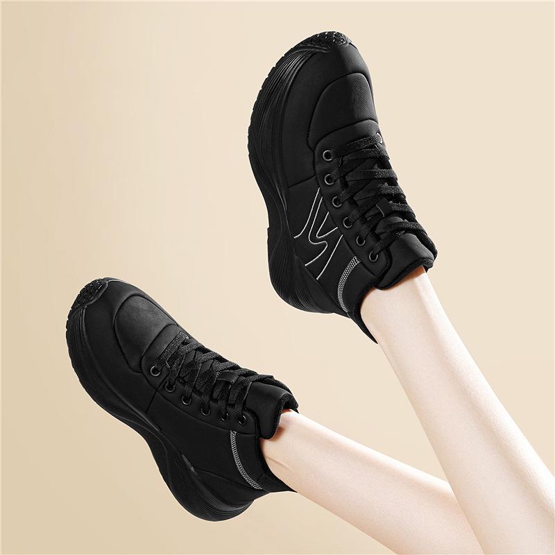 2025 Autumn/Winter Women's Fleece-Lined High-Top Sneakers with Thick Soles