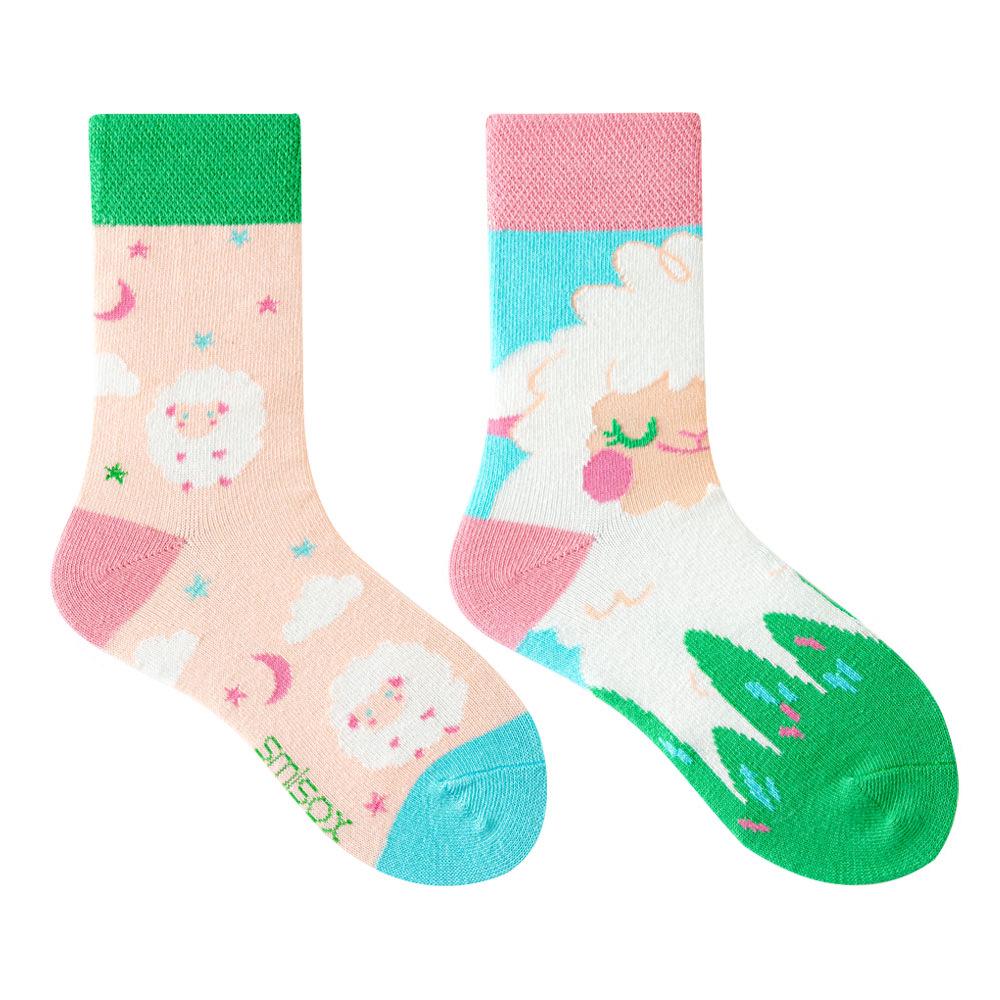 Children's Asymmetrical Cartoon Mid-Calf Socks - Colorful Parent-Child Style, Trendy Fashion for Kids