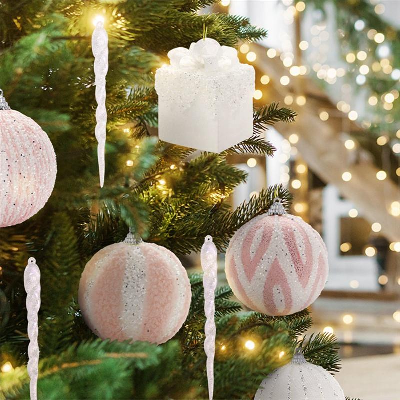 A44Z-Pink Christmas Ornaments Set Xmas Hanging Balls For Christmas Tree,Christmas Tree Topper-Star,Christmas Gift-Set
