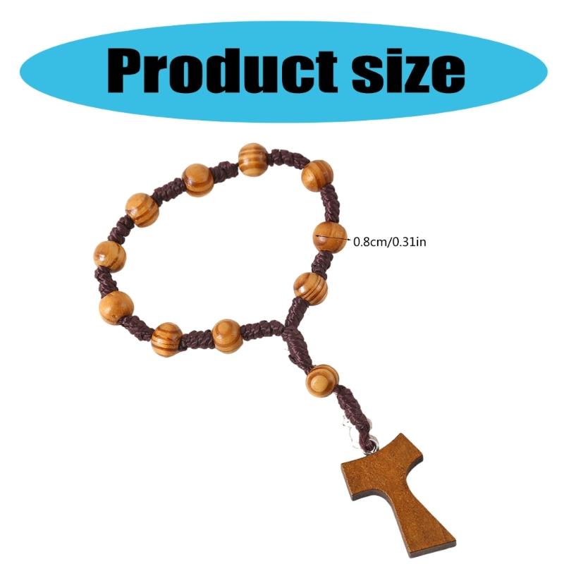 Holzperlen Rosenkranz mit 8mm Perlen und Kreuzanhängern für Gebetsmeditationen Eleganter Holzmaserung Rosenkranzperlen