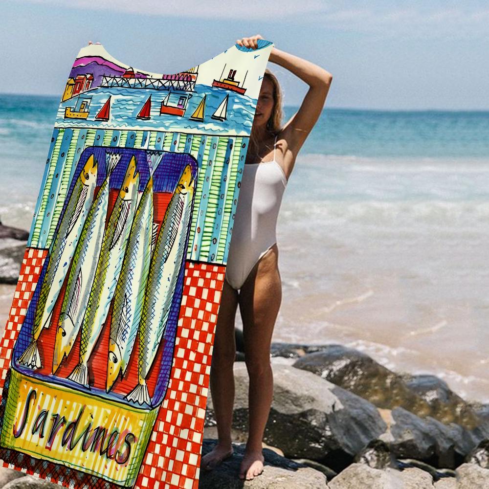 Asciugamani da Spiaggia in Microfibra Colorati Sardina Aragosta Pesce Grande Asciugamano ad Asciugatura Rapida Asciugamani da Spiaggia Sabbia Asciugamano per Piscina per Viaggio Piscina Nuoto Yoga