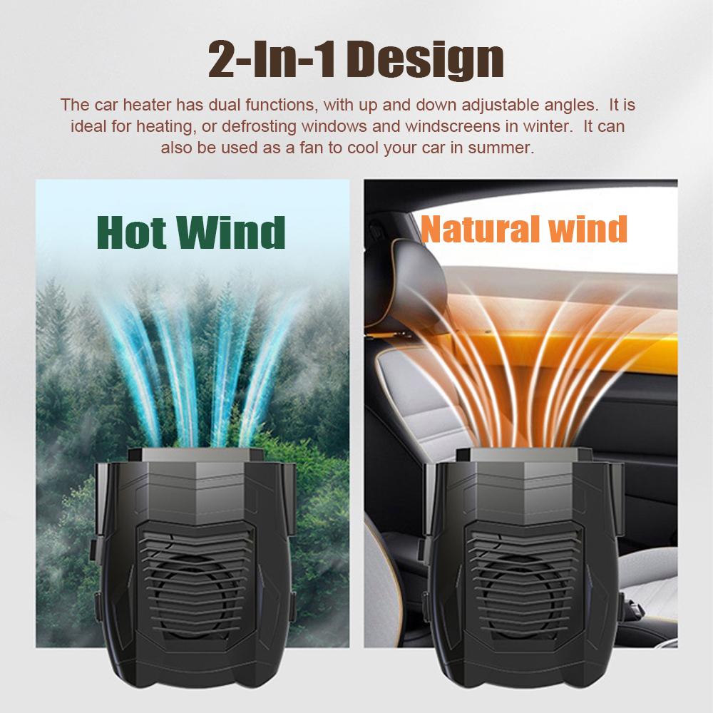 Portable Car Heater, 12V Fast Heating or Cooling Fan with 360 Degree Rotating Head, 2-In-1