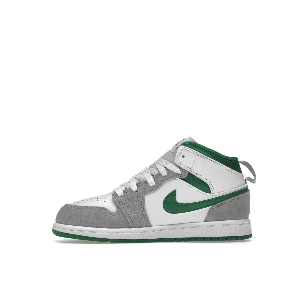 Air Jordan 1 Mid SE PS Grey Pine Green Kids Sneakers White Light-Smoke-Grey DC7249-103