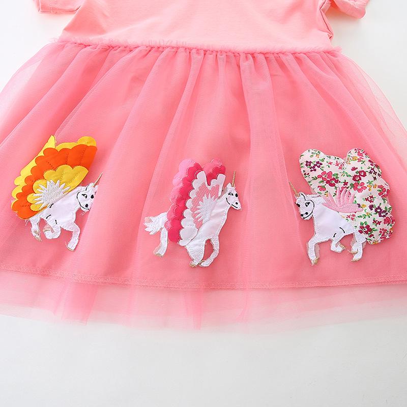 Summer Girls' Mesh Princess Dress - European & American Style with Cartoon Unicorn Embroidery