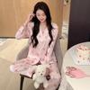 Ice Silk Women's Pajamas - 2026 New Cartoon Print Long Sleeve Set, Fashionable Spring/Autumn Homewear.