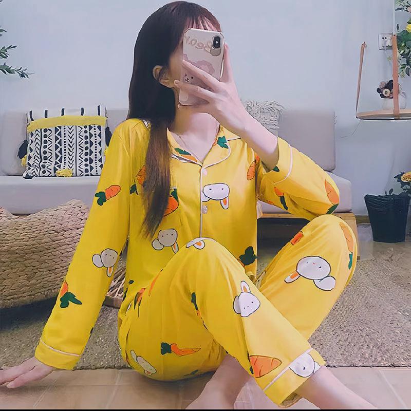 Cartoon high-end pajamas female cute cute jingle cat loose casual long-sleeved trousers women's loungewear set