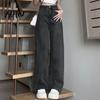 Solid Color High-waist Jeans Women High Waist Button Zipper Closure Vintage Loose Fit Hidden Belly Shape Trousers Pockets Straight Wide Leg Streetwear
