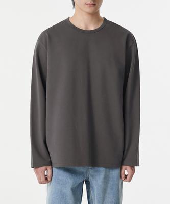 Heavy Ponte Relaxed Crew Neck Long Sleeve T-Shirt [Gunmetal]