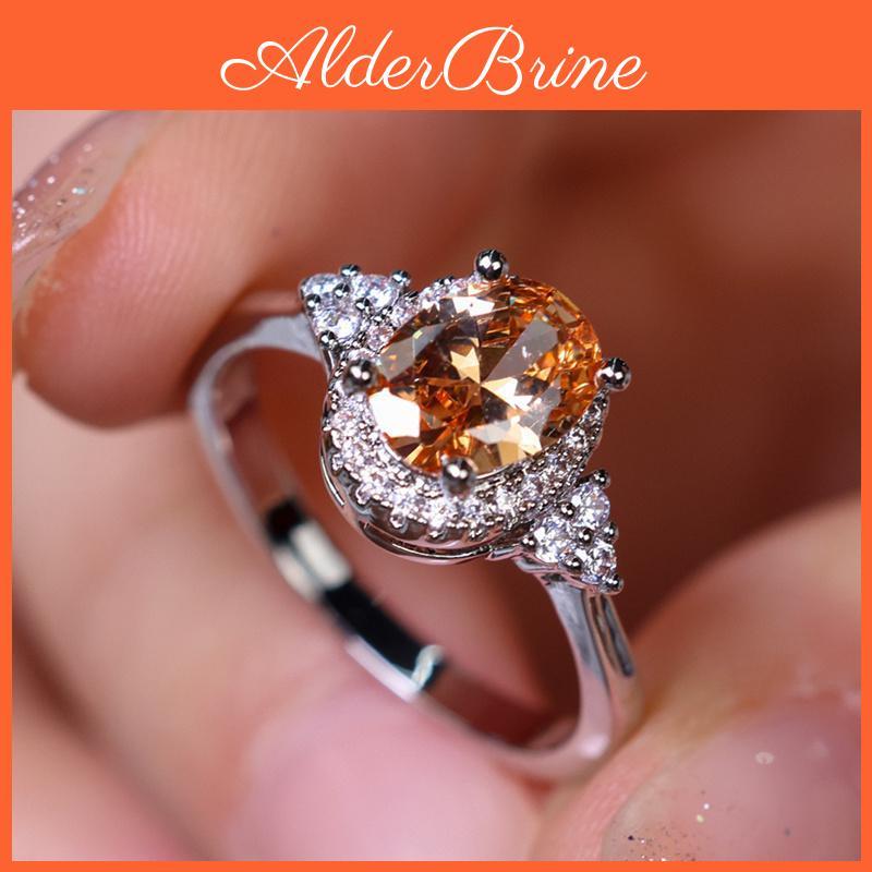 1 Color Silvery Oval Pc Cut Champagne Stone Cz Claw Rings Wedding Band Jewelry Valentines Day Gifts