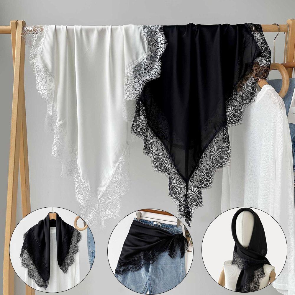 Lace Trim Shawls Solid Color Wraps Fashion Square Scarf Beach