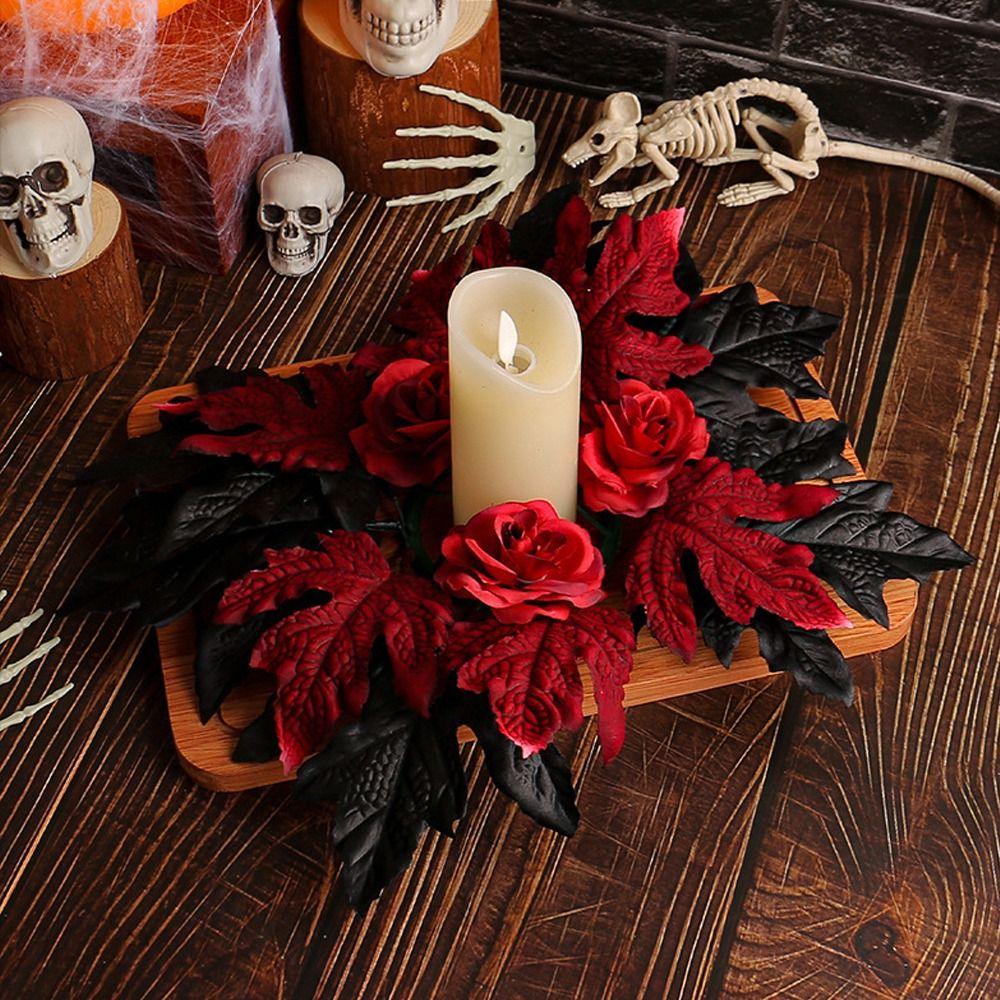 Realistic Maple Leaf Rose Candle Ring Reusable Artificial Vines  Halloween Decor Gifts