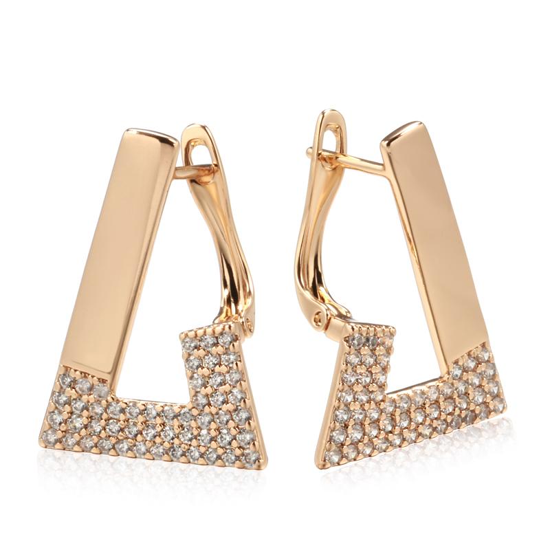 New Trendy Rose Gold Geometric Earrings For Women Vintage Bride Wedding Jewelry Cubic Zirconia Luxury English Earrings