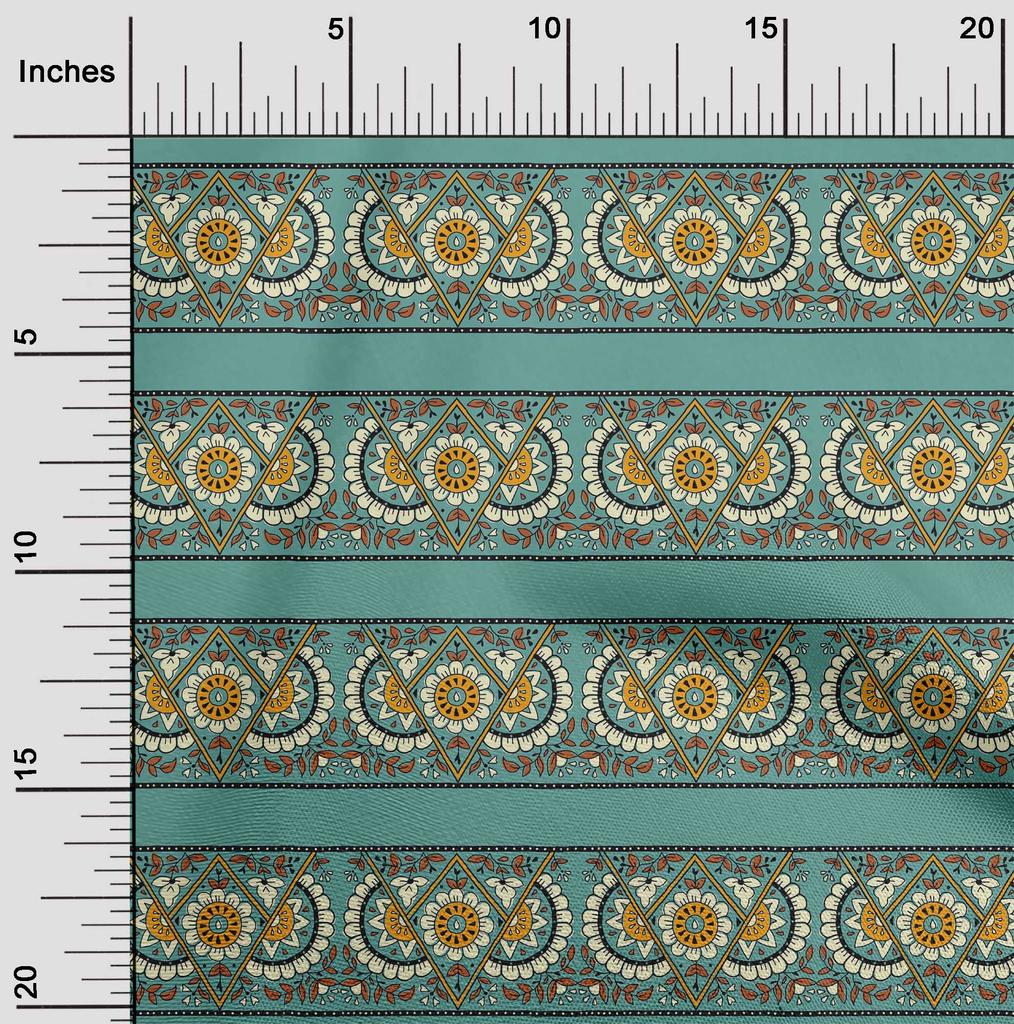 oneOone Cotton Flex Fabric Geometric|Leaves & Floral Block Printed Fabric 1 Yard 40 Inch