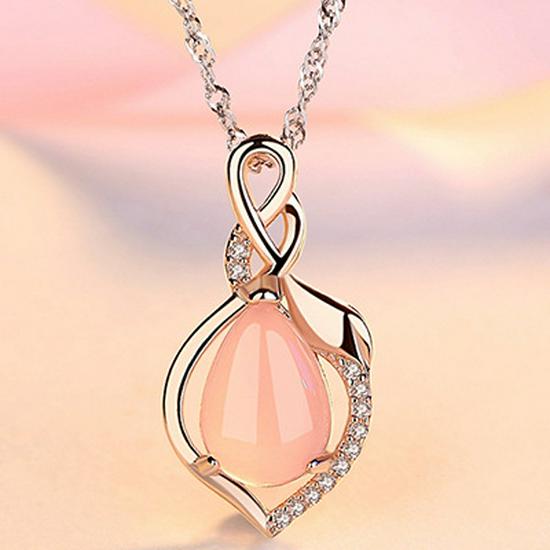 

Ожерелье из розового золота и стерлингового серебра с подвеской из натурального розового кварца и розового кристалла Sterling Silver 925