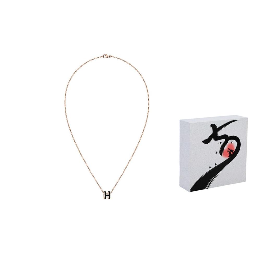 Hermes Mini Pop H Iconic Letter Decoration Necklace Women Necklace Rose-Gold Black H147992FO03