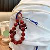 Vintage Red Fur Ball Phone Lanyard Sweet Beaded Mobile Phone Chain Keychain  Year Christmas Cellphone Strap Camera Pendant