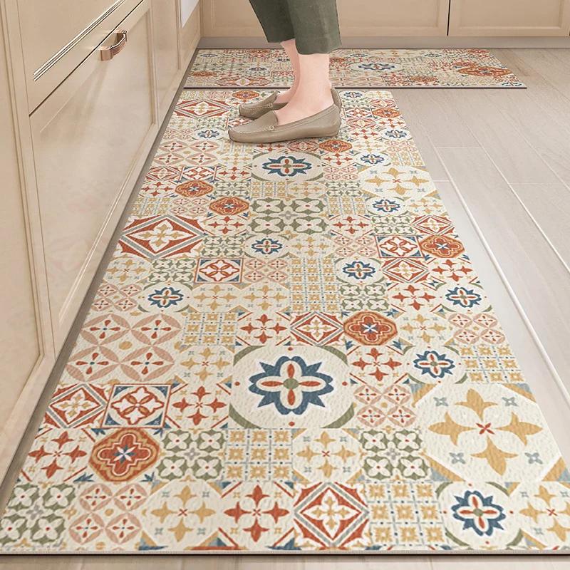 Kitchen Floor Mat Leather Pvc Carpet Waterproof Oil-proof Foot Mats Home Decoration Flower Floral Rug