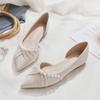 Flat Bottom Not Tired Feet Commuter Shoes Spring New Pearl Bow Gentle Wind Soft Sole Single Shoes Ladyshoes