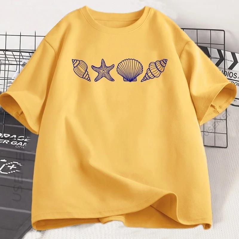 

SeaShell Beach T-Shirt Summer Woman Ocean Lover Tshirt Casual Cotton Short Sleeve Round Neck Vintage T Shirt Summer Clothes 4XL