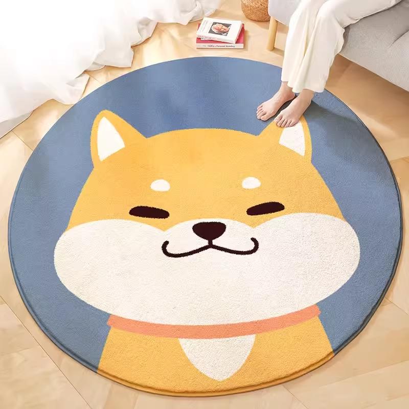 

Round Living Room Carpet Cute Ins Style Animal Pattern Bedroom Bedside Rug Large Area Plush Sofa Coffee Table Mat Tapis Diameter 80cm