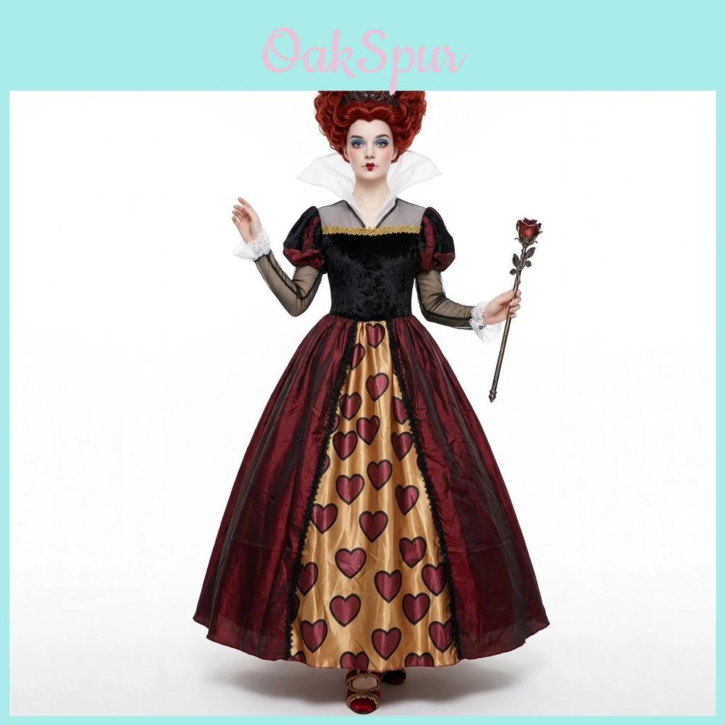 Alice In Wonderland Queen Of Hearts Cosplay Dress For Adults With Red Crown And Fabric Skirt Scene Costume