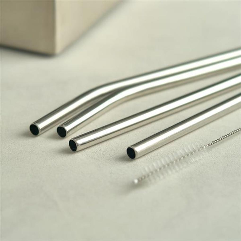 Esteban Hoff Stainless Steel Straw Cleaning Brush Set 22.5cm Straight 2P + Curved 2P + Cleaning Brush 1P