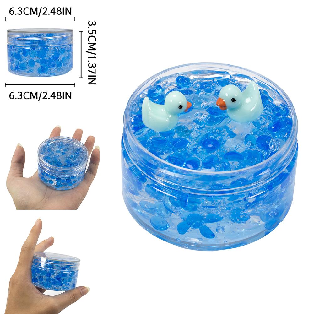 Kids Childrens 120ml Clear Beads Slime Kit with Duck Charms - Perfect Anti Stress Stretchy Non-Sticky Crystal Slime Gift Present for Teens
