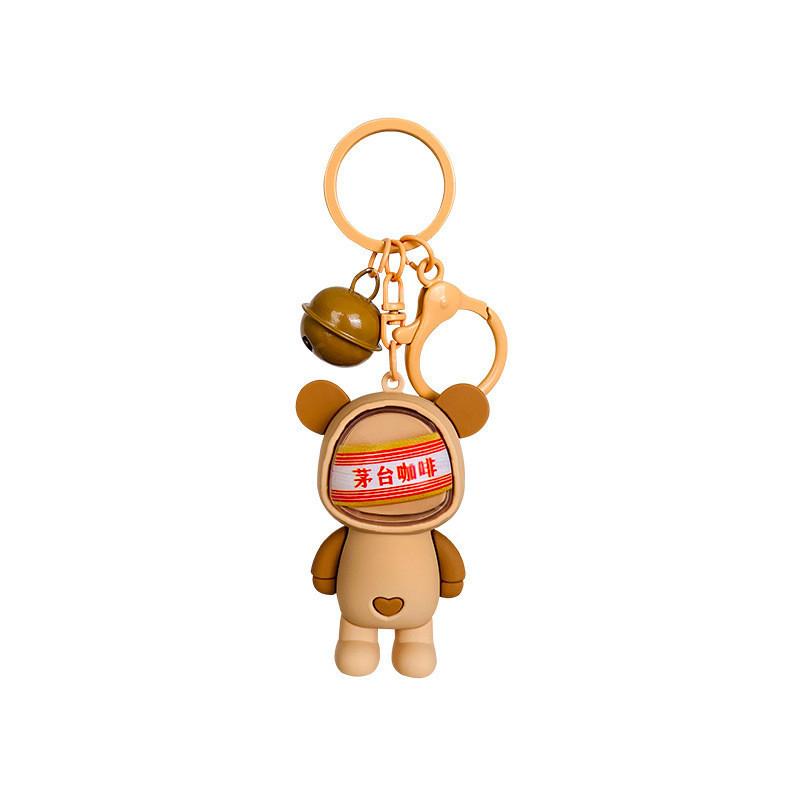 Adorable Lightup Latte Bear Keychain Fashionable Pvc Bag Pendant Car Key Holder