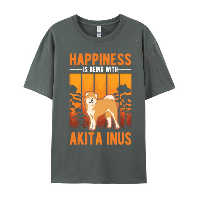 Happiness Is Being With Akita Inus Tshirt Black Tees Newest Hip Hop Cotton Men Top Tshirts Printing